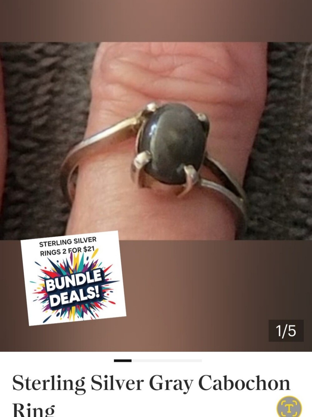 Sterling Silver Gray Cabochon Ring